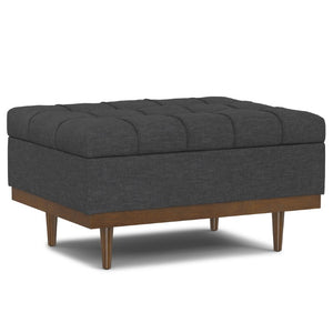 34 Inch Tufted Storage Ottoman in Slate Gray Walnut Base for Living Room Use