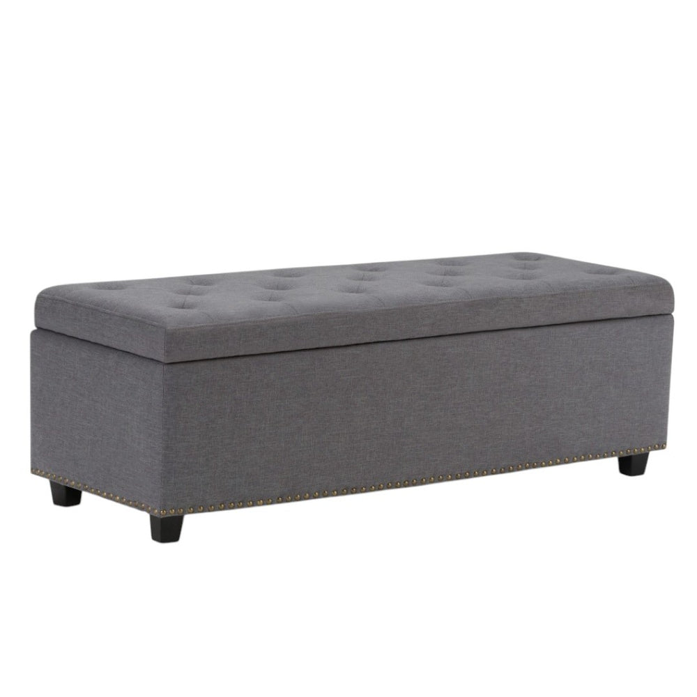 HomeRoots 48" Stylish Dark Brown and Slate Gray Upholstered Storage Ottoman for Versatile Living Room Use 640242