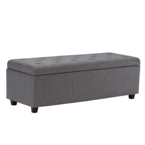 HomeRoots 48" Stylish Dark Brown and Slate Gray Upholstered Storage Ottoman for Versatile Living Room Use 640242