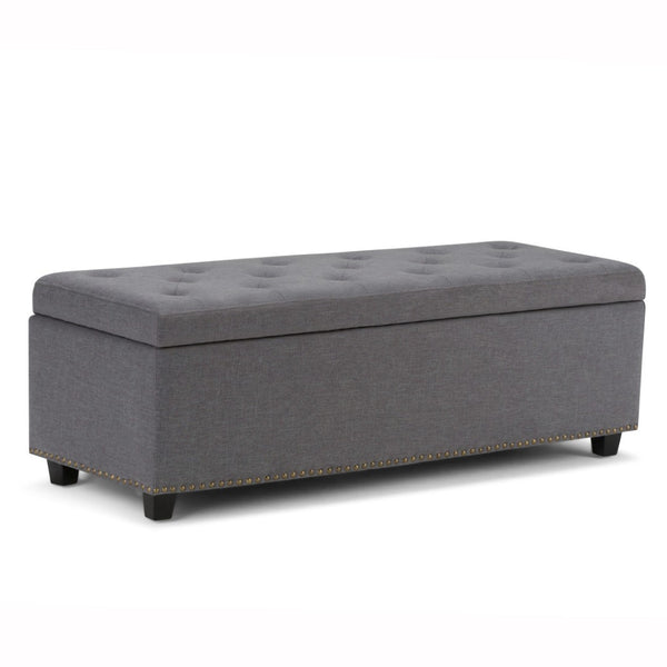 HomeRoots 48" Stylish Dark Brown and Slate Gray Upholstered Storage Ottoman for Versatile Living Room Use 640242
