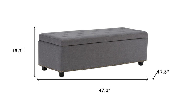 HomeRoots 48" Stylish Dark Brown and Slate Gray Upholstered Storage Ottoman for Versatile Living Room Use 640242