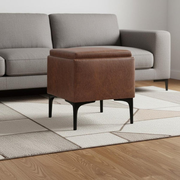 18 Inch Round Storage Ottoman Compact Accent Seat for Living Room or Bedroom Decor