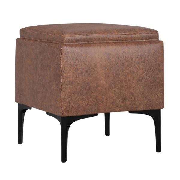 HomeRoots 18 Inch Round Storage Ottoman Compact Accent Seat for Living Room or Bedroom Decor 640243