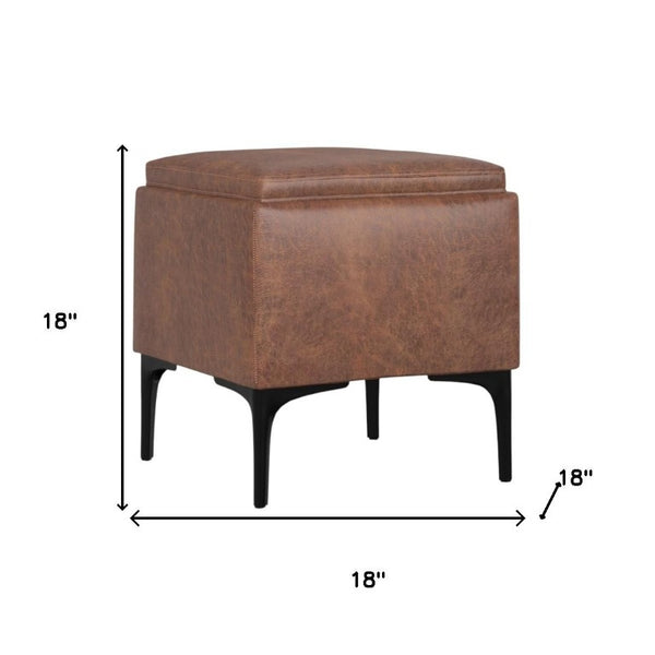 18 Inch Round Storage Ottoman Compact Accent Seat for Living Room or Bedroom Decor