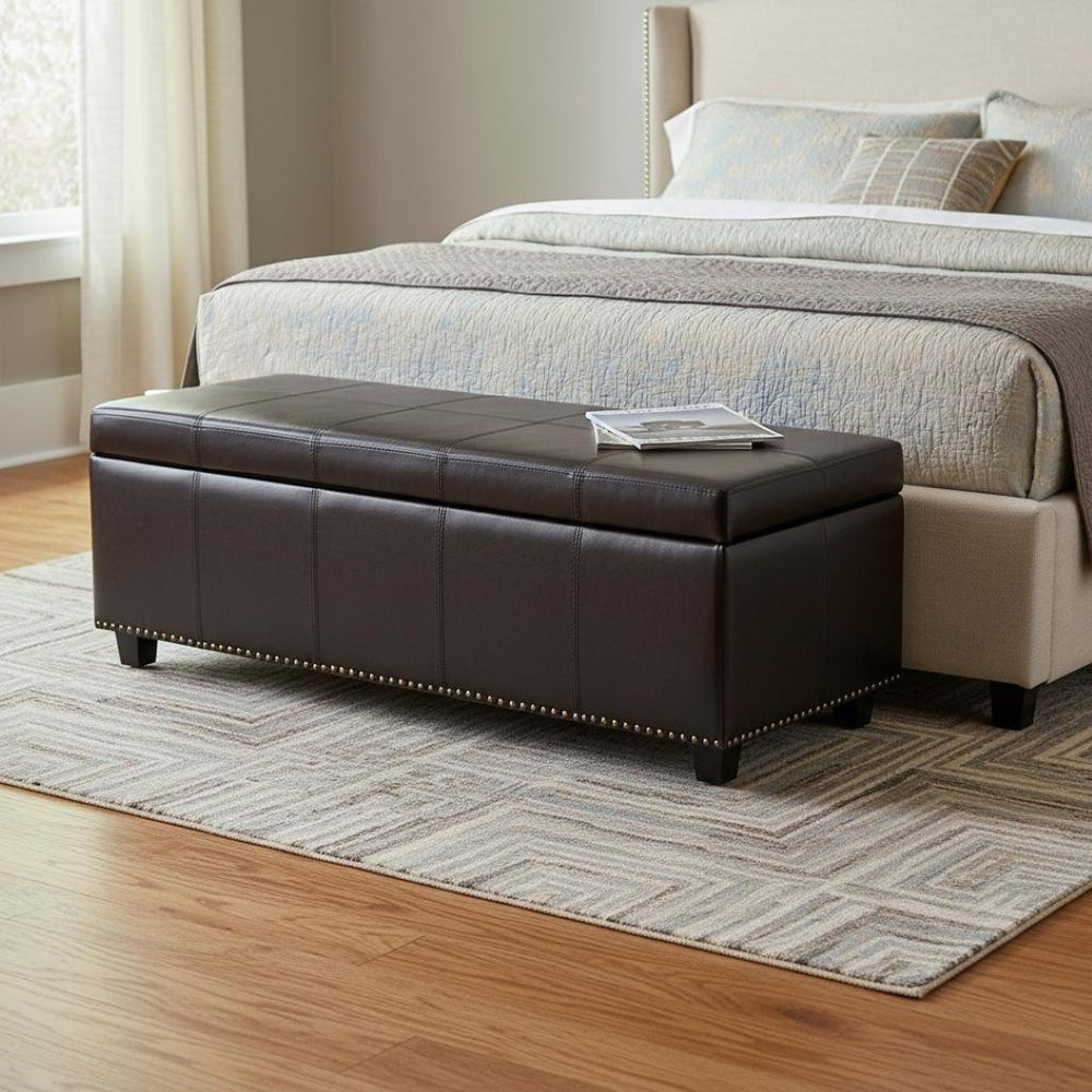 HomeRoots 48" Versatile Dark Brown and Coffee Upholstery Storage Ottoman for Stylish Seating & Organization 640245