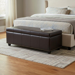 HomeRoots 48" Versatile Dark Brown and Coffee Upholstery Storage Ottoman for Stylish Seating & Organization 640245