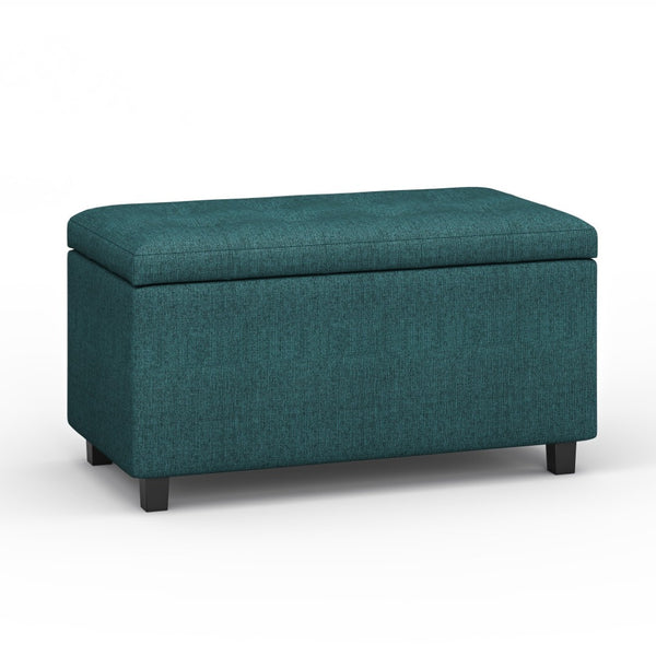 HomeRoots 34" Stylish Dark Brown & Teal Upholstered Storage Ottoman - Versatile Seating & Hidden Storage Solution 640246