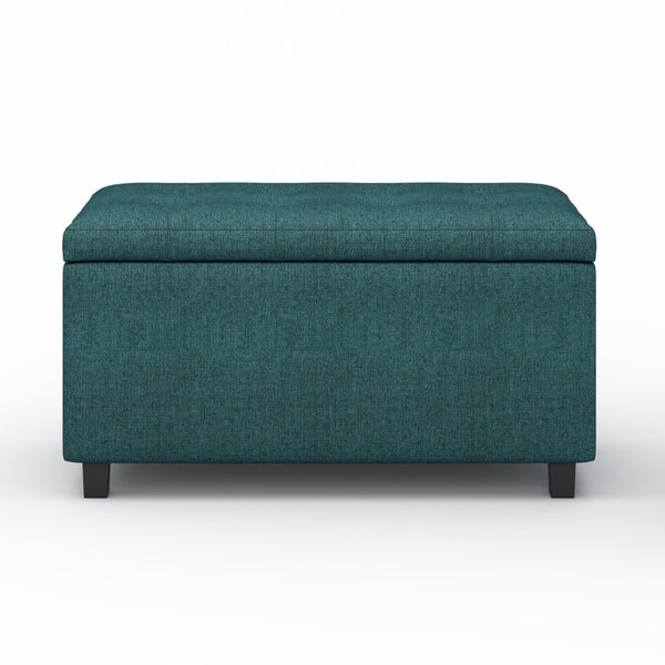 HomeRoots 34" Stylish Dark Brown & Teal Upholstered Storage Ottoman - Versatile Seating & Hidden Storage Solution 640246