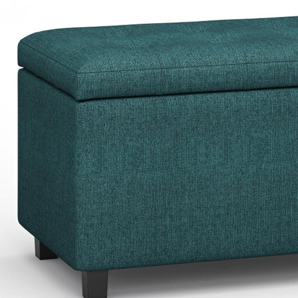 HomeRoots 34" Stylish Dark Brown & Teal Upholstered Storage Ottoman - Versatile Seating & Hidden Storage Solution 640246