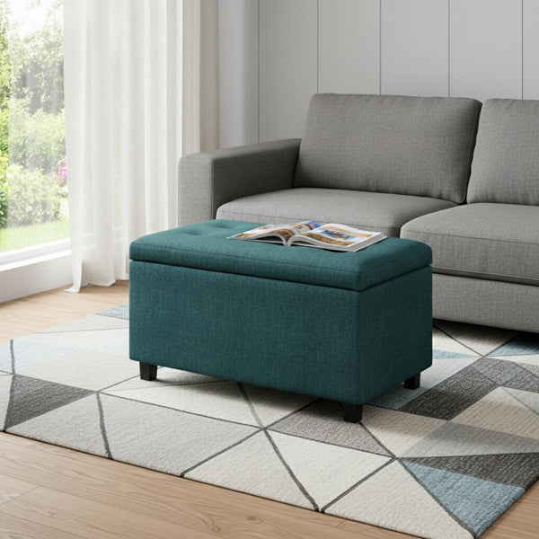 HomeRoots 34" Stylish Dark Brown & Teal Upholstered Storage Ottoman - Versatile Seating & Hidden Storage Solution 640246