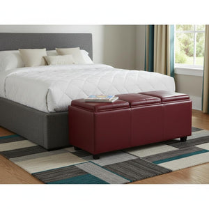 HomeRoots 42" Stylish Dark Brown and Red Upholstered Storage Ottoman - Functional Seating & Hidden Storage Solution 640247