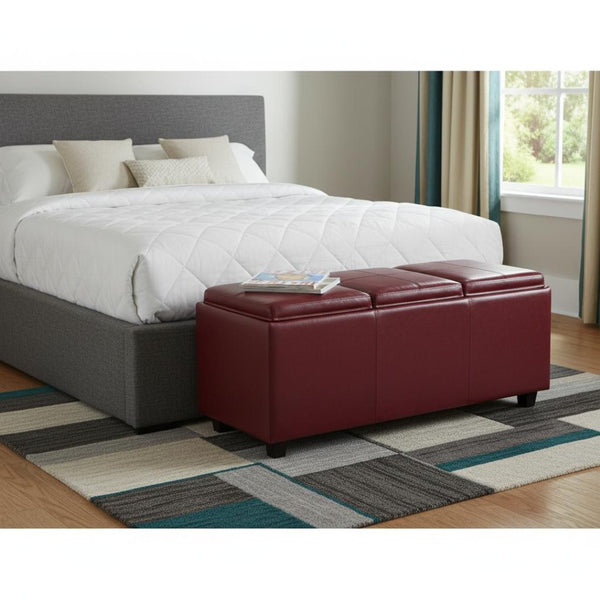 HomeRoots 42" Stylish Dark Brown and Red Upholstered Storage Ottoman - Functional Seating & Hidden Storage Solution 640247