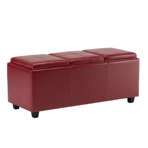 HomeRoots 42" Stylish Dark Brown and Red Upholstered Storage Ottoman - Functional Seating & Hidden Storage Solution 640247