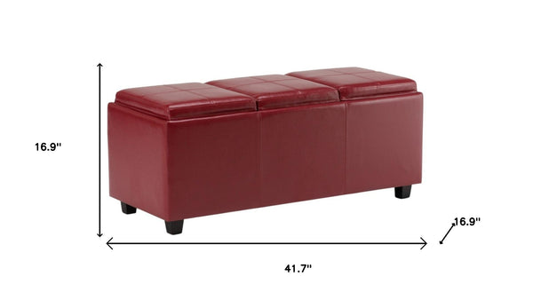 HomeRoots 42" Stylish Dark Brown and Red Upholstered Storage Ottoman - Functional Seating & Hidden Storage Solution 640247