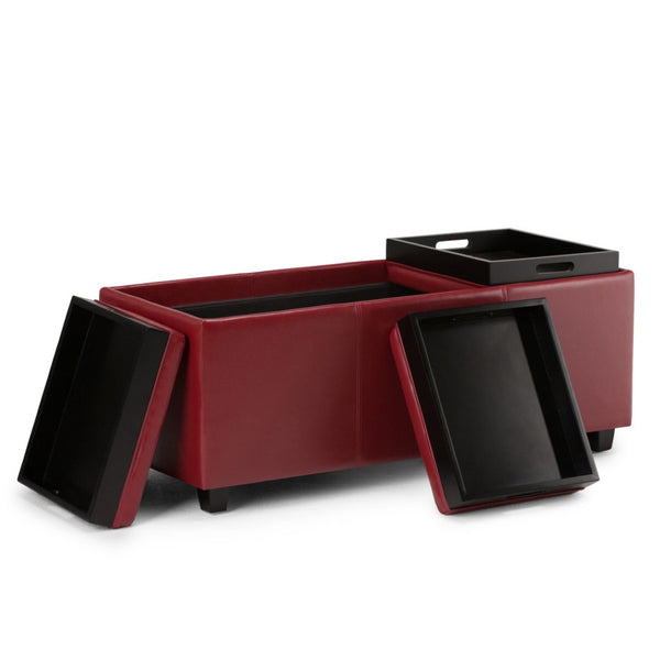 HomeRoots 42" Stylish Dark Brown and Red Upholstered Storage Ottoman - Functional Seating & Hidden Storage Solution 640247
