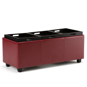 HomeRoots 42" Stylish Dark Brown and Red Upholstered Storage Ottoman - Functional Seating & Hidden Storage Solution 640247