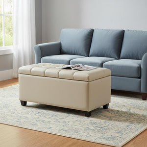 HomeRoots 33" Elegant Espresso and Cream Upholstered Storage Ottoman – Stylish Seating & Hidden Storage Solution 640248