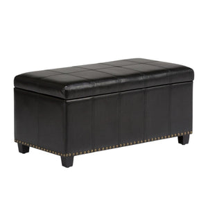 HomeRoots 33" Espresso and Black Upholstery Storage Ottoman - Stylish, Multi-Functional Seating with Hidden Space 640250