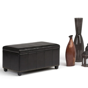 HomeRoots 33" Espresso and Black Upholstery Storage Ottoman - Stylish, Multi-Functional Seating with Hidden Space 640250
