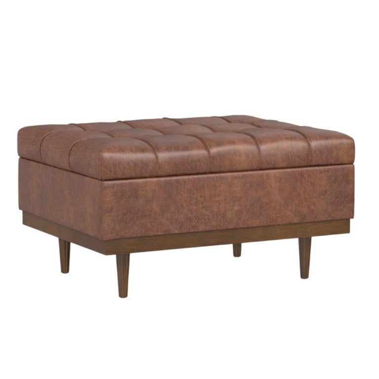 HomeRoots 34 Inch Tufted Storage Ottoman Walnut Base Stylish Living Room Accent Piece 640253