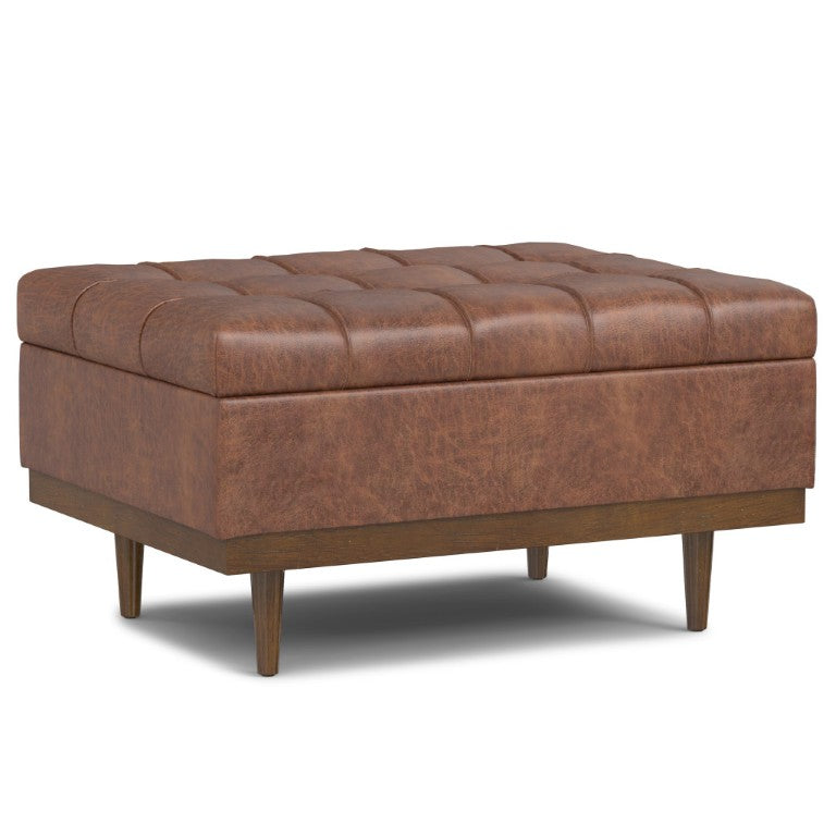 HomeRoots 34 Inch Tufted Storage Ottoman Walnut Base Stylish Living Room Accent Piece 640253