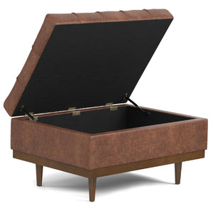 34 Inch Tufted Storage Ottoman Walnut Base Stylish Living Room Accent Piece