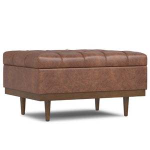 34 Inch Tufted Storage Ottoman Walnut Base Stylish Living Room Accent Piece