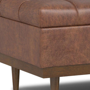 34 Inch Tufted Storage Ottoman Walnut Base Stylish Living Room Accent Piece