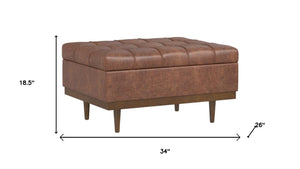 34 Inch Tufted Storage Ottoman Walnut Base Stylish Living Room Accent Piece