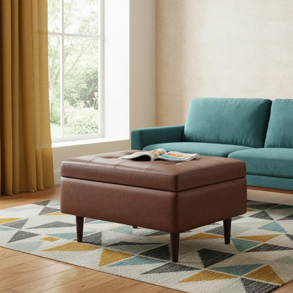 HomeRoots 34" Brown Upholstery Storage Ottoman - Versatile Seating, Hidden Storage & Stylish Décor Solution 640255