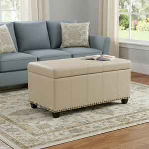 HomeRoots 33" Stylish Espresso and Cream Upholstered Storage Ottoman for Extra Seating and Organization 640256