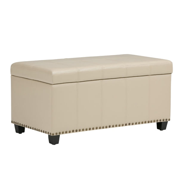 HomeRoots 33" Stylish Espresso and Cream Upholstered Storage Ottoman for Extra Seating and Organization 640256