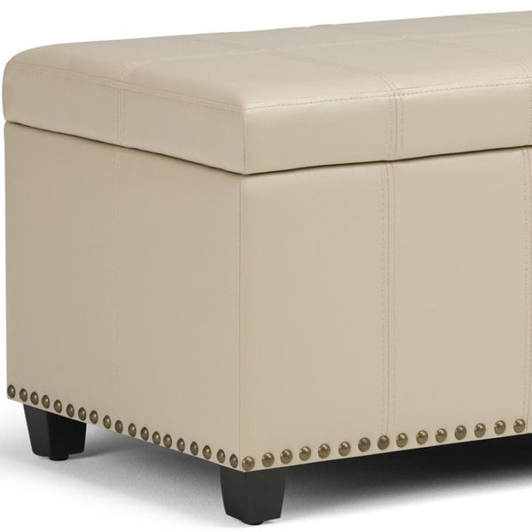HomeRoots 33" Stylish Espresso and Cream Upholstered Storage Ottoman for Extra Seating and Organization 640256