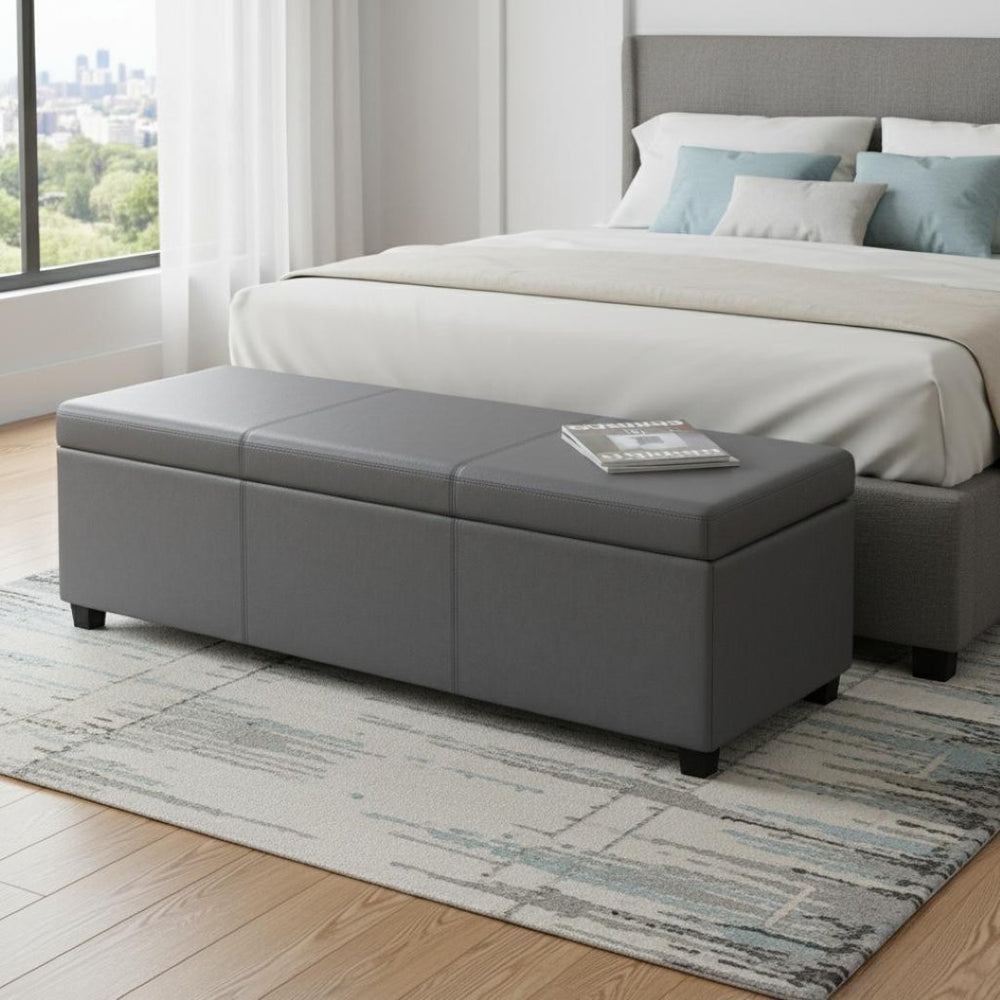 HomeRoots 54" Versatile Dark Brown and Gray Upholstered Storage Ottoman - Stylish Seating & Hidden Storage Solution 640257