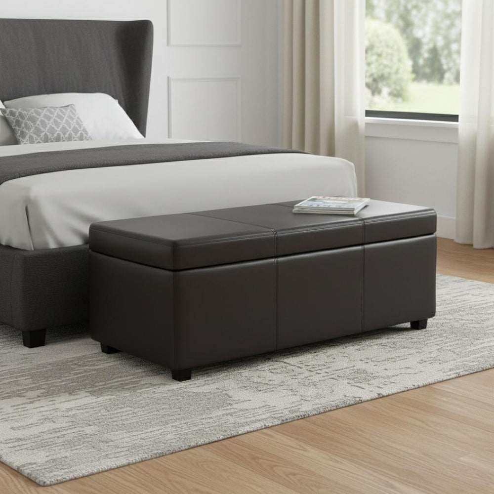 HomeRoots 44" Elegant Dark Brown Upholstered Storage Ottoman - Versatile Seating & Hidden Storage Solution 640258