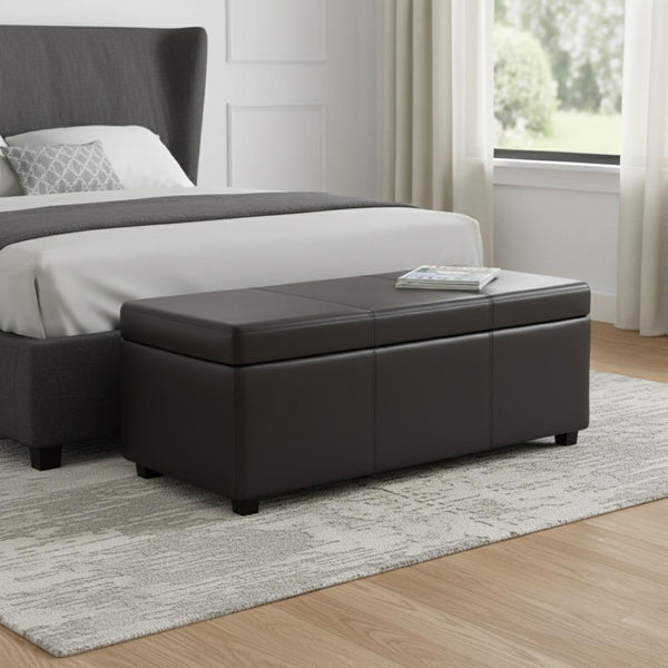 HomeRoots 44" Elegant Dark Brown Upholstered Storage Ottoman - Versatile Seating & Hidden Storage Solution 640258