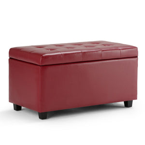 HomeRoots 34" Dark Brown & Red Upholstery Storage Ottoman - Stylish Multi-Use Footrest & Hidden Storage Solution 640259