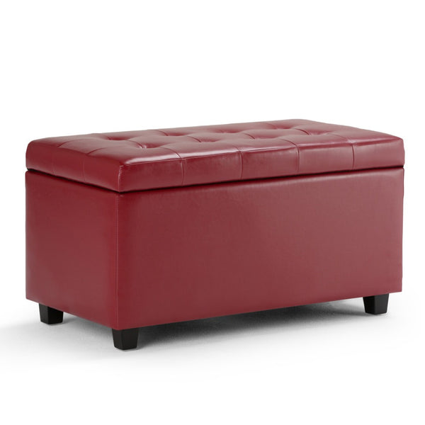 HomeRoots 34" Dark Brown & Red Upholstery Storage Ottoman - Stylish Multi-Use Footrest & Hidden Storage Solution 640259