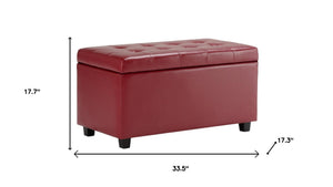 HomeRoots 34" Dark Brown & Red Upholstery Storage Ottoman - Stylish Multi-Use Footrest & Hidden Storage Solution 640259