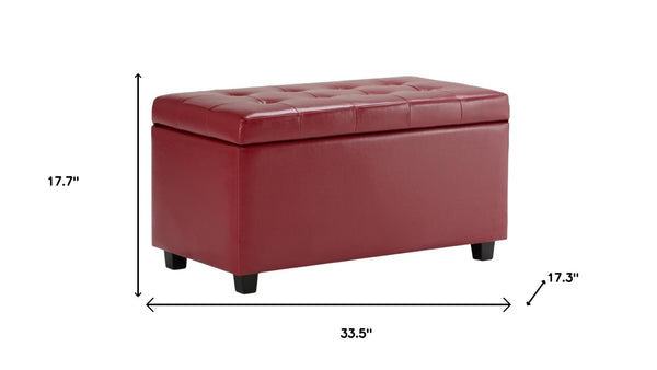 HomeRoots 34" Dark Brown & Red Upholstery Storage Ottoman - Stylish Multi-Use Footrest & Hidden Storage Solution 640259