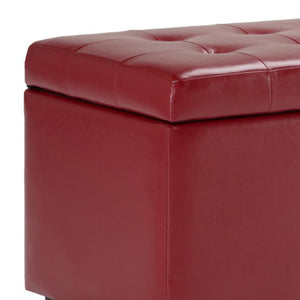 HomeRoots 34" Dark Brown & Red Upholstery Storage Ottoman - Stylish Multi-Use Footrest & Hidden Storage Solution 640259
