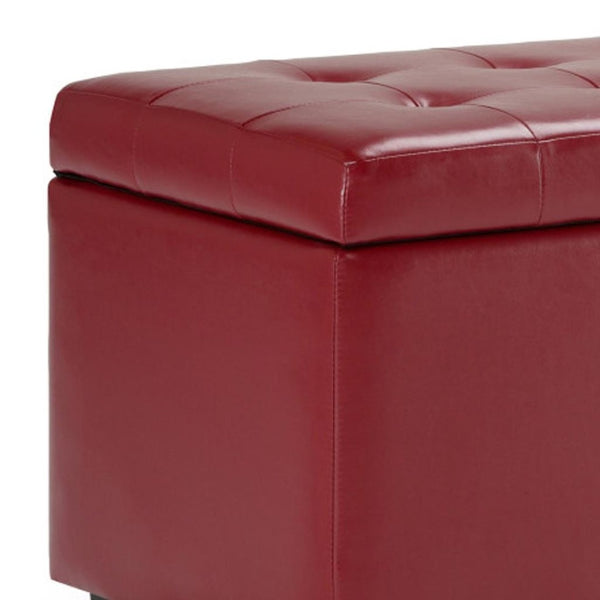 HomeRoots 34" Dark Brown & Red Upholstery Storage Ottoman - Stylish Multi-Use Footrest & Hidden Storage Solution 640259
