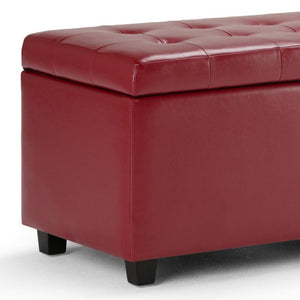 HomeRoots 34" Dark Brown & Red Upholstery Storage Ottoman - Stylish Multi-Use Footrest & Hidden Storage Solution 640259