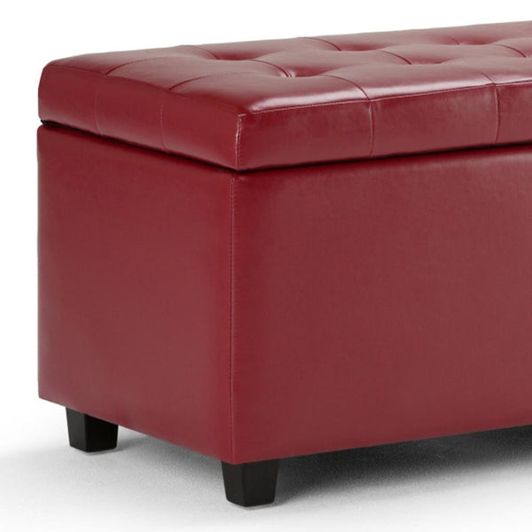 HomeRoots 34" Dark Brown & Red Upholstery Storage Ottoman - Stylish Multi-Use Footrest & Hidden Storage Solution 640259