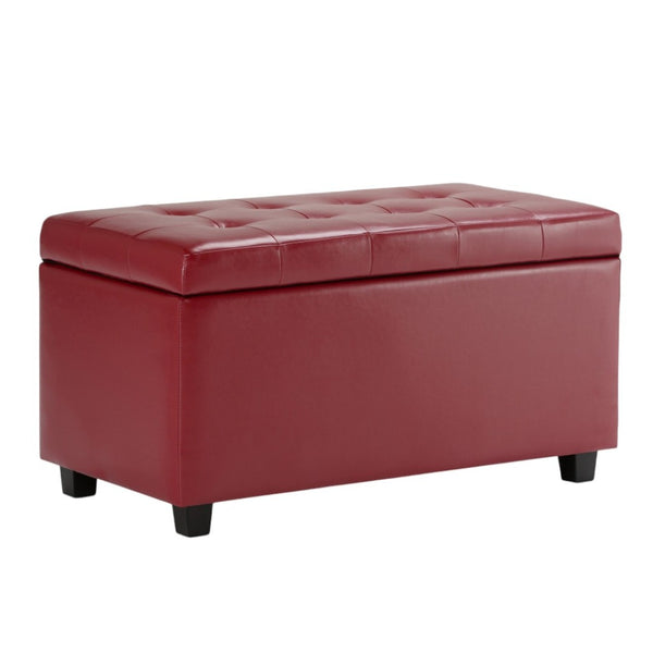 HomeRoots 34" Dark Brown & Red Upholstery Storage Ottoman - Stylish Multi-Use Footrest & Hidden Storage Solution 640259