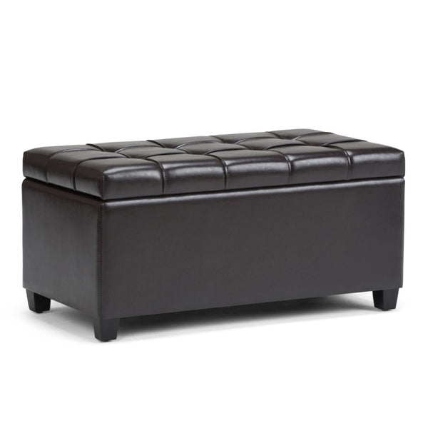 HomeRoots 33" Upholstered Storage Ottoman with Espresso and Brown Finish – Stylish, Multi-Functional Seating Solution 640260