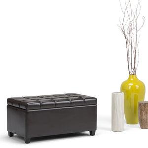 HomeRoots 33" Upholstered Storage Ottoman with Espresso and Brown Finish – Stylish, Multi-Functional Seating Solution 640260