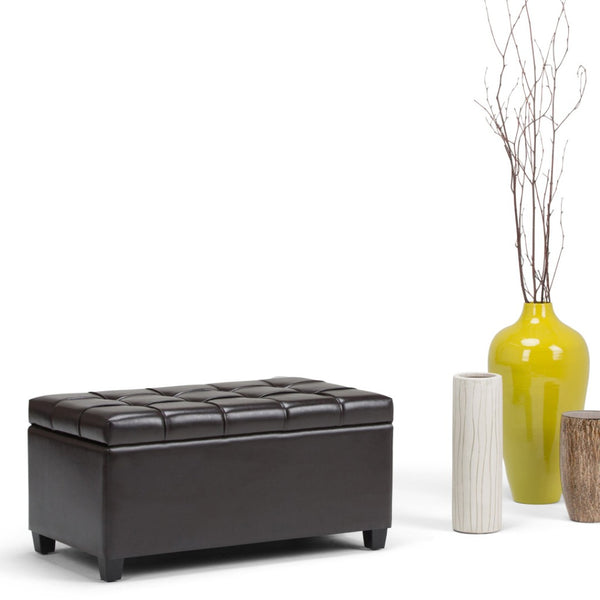 HomeRoots 33" Upholstered Storage Ottoman with Espresso and Brown Finish – Stylish, Multi-Functional Seating Solution 640260