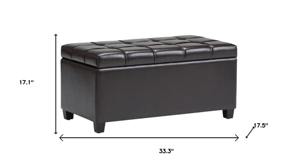 HomeRoots 33" Upholstered Storage Ottoman with Espresso and Brown Finish – Stylish, Multi-Functional Seating Solution 640260