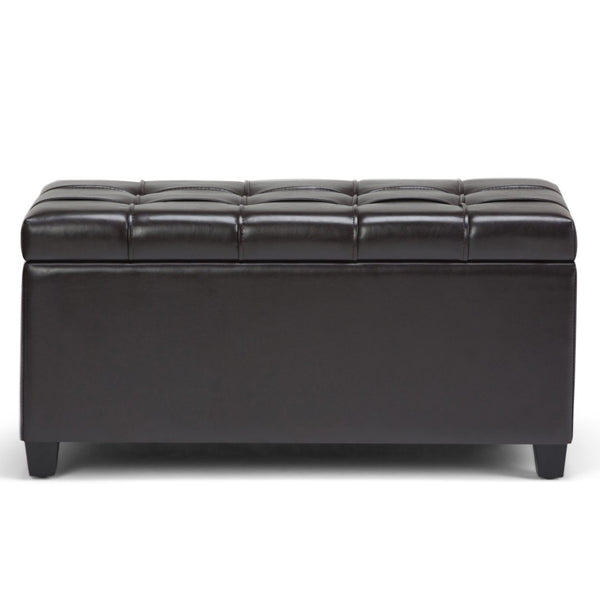 HomeRoots 33" Upholstered Storage Ottoman with Espresso and Brown Finish – Stylish, Multi-Functional Seating Solution 640260